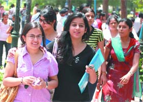 Students on their way to collect admission forms at the Faculty of Arts in North Campus