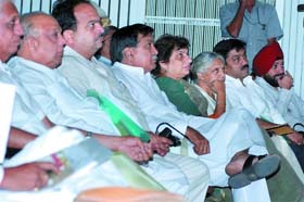 Delhi CM Sheila Dikshit with ministers at a workshop on Samajik Suvidha Sangam held by the government in New Delhi