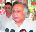 Jairam Ramesh talks to mediapersons in Dehradun on Tuesday.