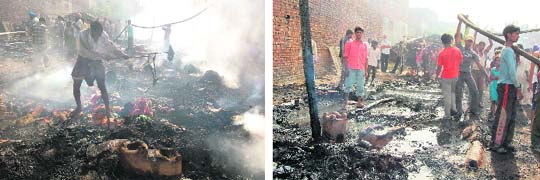 A view of the jhuggis that were destroyed in a major fire at Dileep Singh Nagar near the Khanna railway station