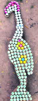 Corks and caps of soft drink bottles make up the animal figures