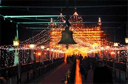 A view of illuminated Durgiana Temple in Amritsar