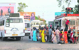 Private buses parked outside the Jammu Railway Station.