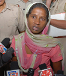 Kiran Kaur, from whom the missing baby was recovered, speaks to the media in Bathinda on Friday.