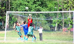 The inaugural match of the Narender Singh Kharola Memorial Football Tournament being played between Vijay Cantt and Kukhri Club in Dehradun