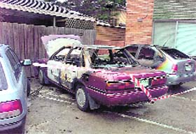 The car of an Indian student that was torched in Melbourne