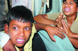 Child labourers rescued from shops in front of Udyog Bhawan in New Delhi on Monday.