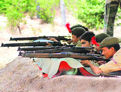 NCC cadets take part in a shooting competition at Government PG College in Karnal on Wednesday.