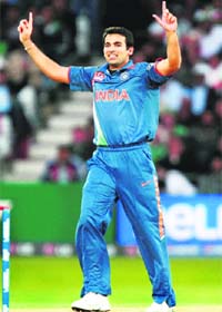 Zaheer Khan celebrates after taking a wicket against Ireland at Trent Bridge
