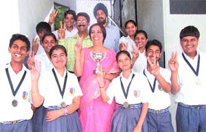 DAV students strike a victorious pose after winning a competition arranged by NASA.