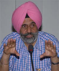 Dr Jai Rup Singh, vice-chancellor, Central University, speaks to the media in Bathinda