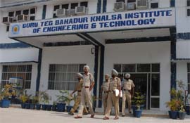 After recording the statements of staff and students, police officials coming out of an engineering college in Chappianwali near Malout