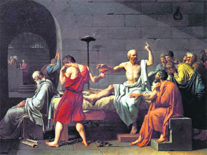 Socrates is about to consume hemlock in this painting by Jacques-Louis David