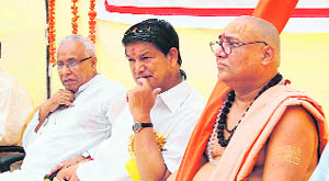 Union Cabinet Minister Harish Rawat (centre) attends the function at Sanskrit Academy in Haridwar on Saturday.