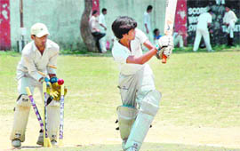  A batsman gets clean bowled during the Krishan Devi Garg Memorial Tournament in Dehradun on Saturday.