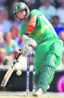 Herschelle Gibbs plays a shot against the West Indies at the Oval in London on Saturday.