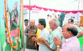 Members of the All-India Rajput Students’ Aid Society pay floral tributes to Maharana Pratap on the occasion of his birth anniversary in Chandigarh on Sunday.