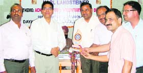 Ashwant Singh Rathore, district governor, Rotary International (district 3090), being felicitated during a function in Ahmedgarh.