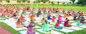 Participants during a yoga camp in GHG Khalsa Senior Secondary School at Ahmedgarh