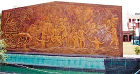A stone-carved picture erected on the Pakistan side of the Attari-Wagah joint check-post