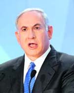 Israel's Prime Minister Benjamin Netanyahu delivers a speech at Bar-Ilan University in Ramat Gan near Tel Aviv on Sunday. 