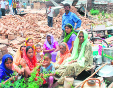 The illegal jhuggis razed in a demolition drive carried out by the municipal corporation’s enforcement wing in Chandigarh on Wednesday.