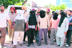The five accused arrested by the police in connection with the abduction of a woman in Ludhiana on Wednesday.