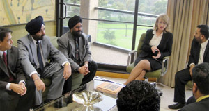 Delegation of people of Indian origin holding discussion with Virginia Judge, the Australian Minister for trade and citizenship, in Sydney on Thursday.