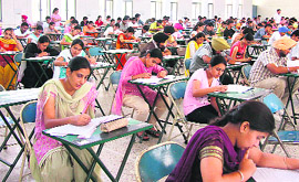 Students take the entrance test at the PAU in Ludhiana on Friday.