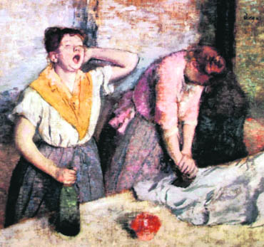 Two Women Ironing. Painting by Edgar Degas, ca. 1884-86. Musee dOrsay, Paris 