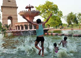 Children enjoy at the India Gate Boat Club in New Delhi