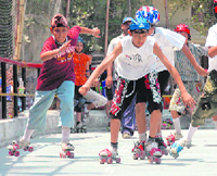 Participants at the All-India Open Skating Championship in Dehradun on Sunday.