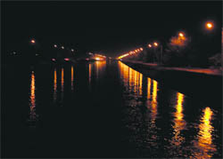 A picturesque view of Sidhwan Canal at night in Ludhiana.