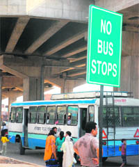 Scant regard for rules: In this picture captured on the Zirakpur-Delhi road in Zirakpur, a Haryana Roadways bus halts at a prohibited place.