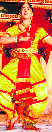 A dancer at the concluding day of the yoga camp at Haridwar.