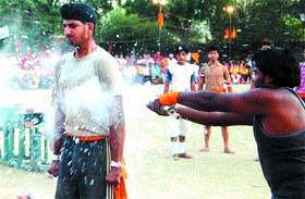 A Sikh youth takes part in a training camp being held by the Bajrang Dal in Amritsar