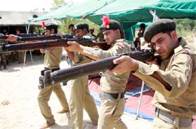 NCC cadets undergo firing exercise during the Annual Training Camp organised by 28 Battalion, NCC, at the GZSCET in Bathinda