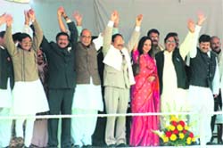BC Khanduri with BJP leaders after being sworn in as CM on March 8, 2007