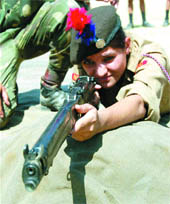 NCC Girl cadet during a training camp at Saint Francis School in Amritsar on Tuesday.