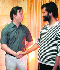 British First Secretary Jasper Thorenten meets JKLF chief Yaseen Malik in Srinagar on Tuesday. 