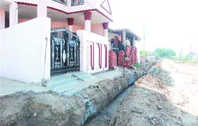 The foundation dug up in front of the entrance of the houses situated on the periphery of Dhina and Subhana in Jalandhar