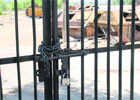 The gate locked by municipal councillors at the Industrial Area in Mohali