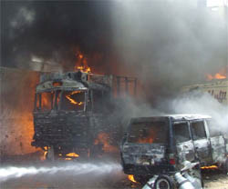 A truck, a Qualis and a Maruti car accidentally caught fire at a transport company in Kherki Daula Village of Gurgaon.