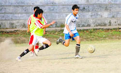 A match in progress at the Dehradun Football League on Thursday. 