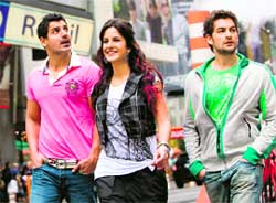 John Abraham, Katrina Kaif and Neil Nitin Mukesh in New York.