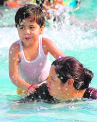 With the temperature soaring, residents beat the heat at a water park in Gurgaon