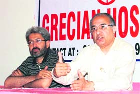 Dr Mankad, paediatric cardiac surgeon from Scotland, addresses mediapersons in Ludhiana
