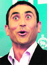  Pakistan captain Younus Khan gestures during a reception in Karachi on Friday.