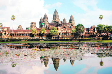 The architecture of Angkor Wat is reminiscent of the medieval temples of Orissa and Tamil Nadu