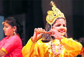 A child dressed as Lord Krishna on the concluding day of a workshop at Punjab Kala Bhawan, Sector 16, Chandigarh.